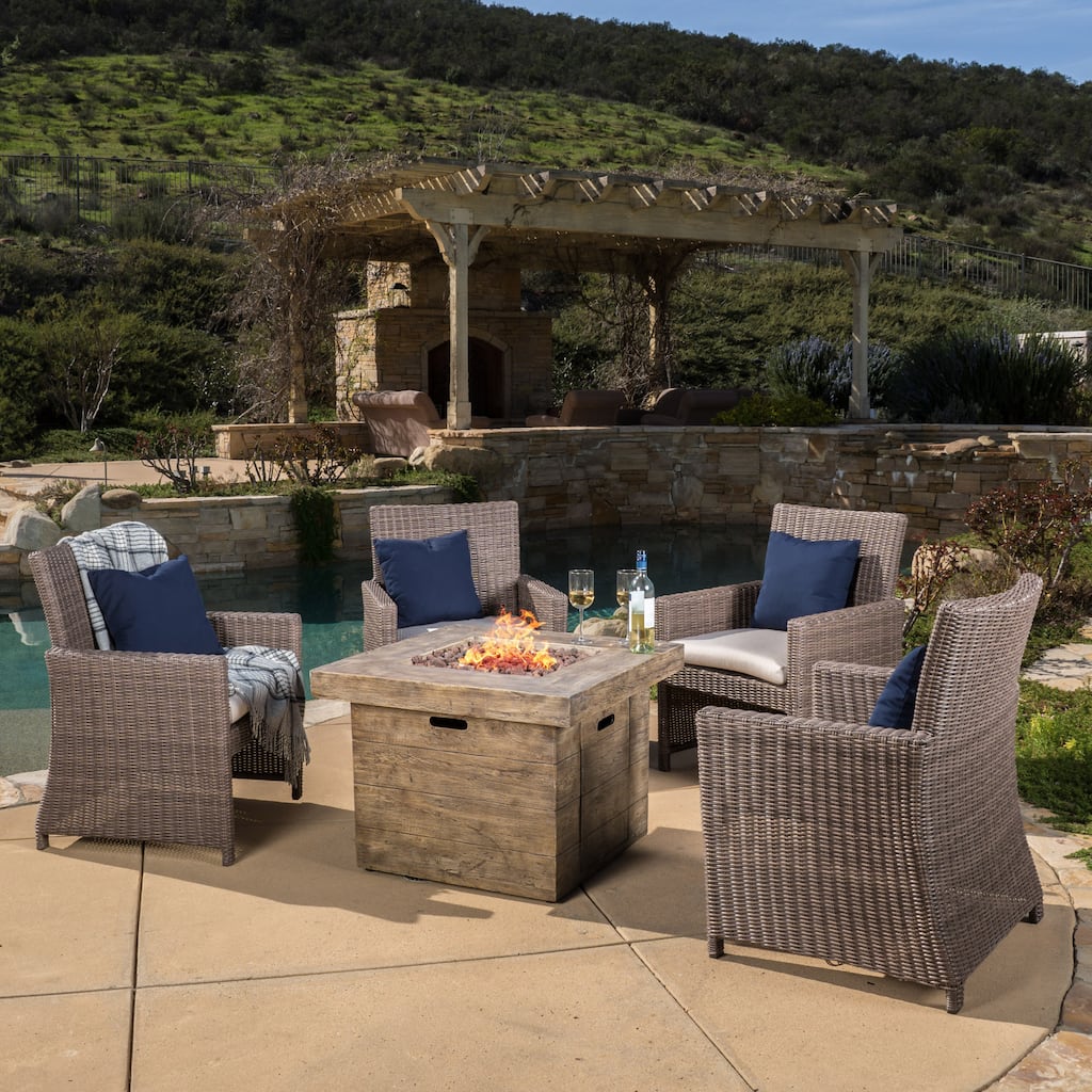 Barcelona Outdoor 4-piece Wicker Arm Chair Set with 32-inch Square Liquid Pr by Christopher Knight Home