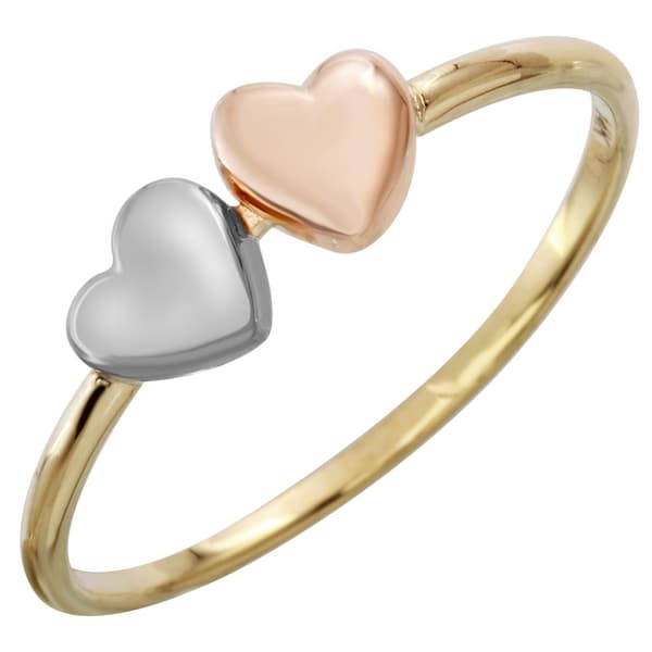 Download Shop Ladie's 14k Tri-color Gold Double Heart Ring (Size 7) - Overstock - 11977729