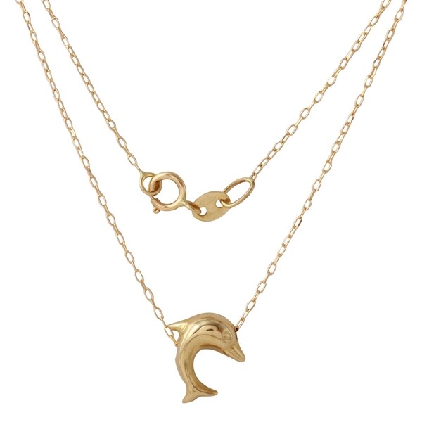 Shop 14k Italian Yellow Gold Rolo Chain with Sliding Dolphin Pendant ...