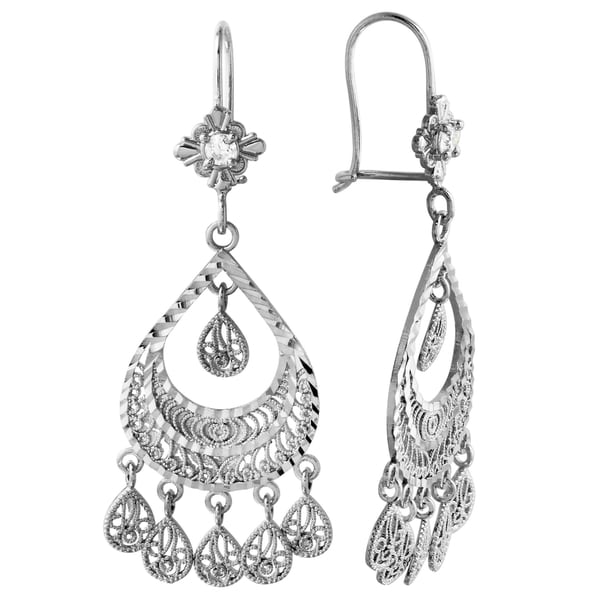 14k White Gold Chandelier Earrings - Free Shipping Today - Overstock ...