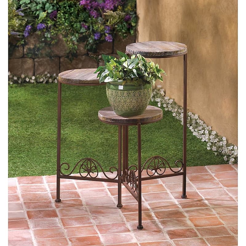 Brown Wood/Wrought Iron Graduated Garden Tri-stand