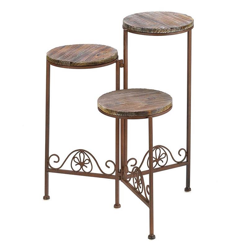 Brown Wood/Wrought Iron Graduated Garden Tri-stand