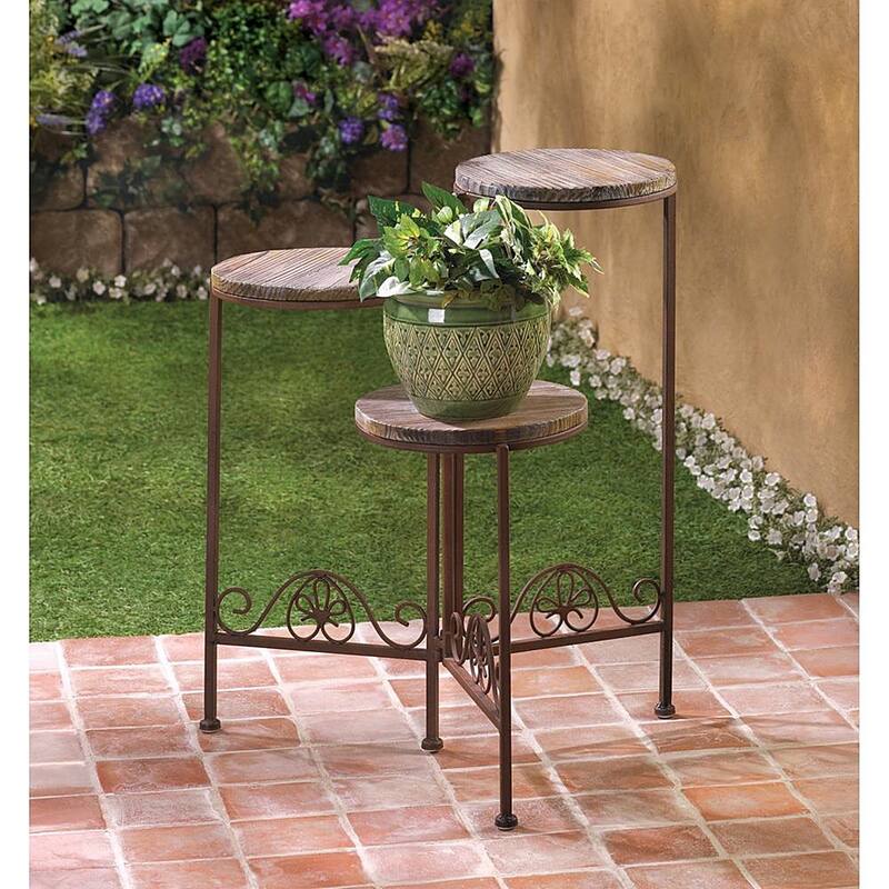 Brown Wood/Wrought Iron Graduated Garden Tri-stand