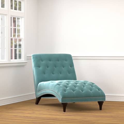 Copper Grove Lagunas Turquoise Blue Velvet Snuggler Chaise Lounger