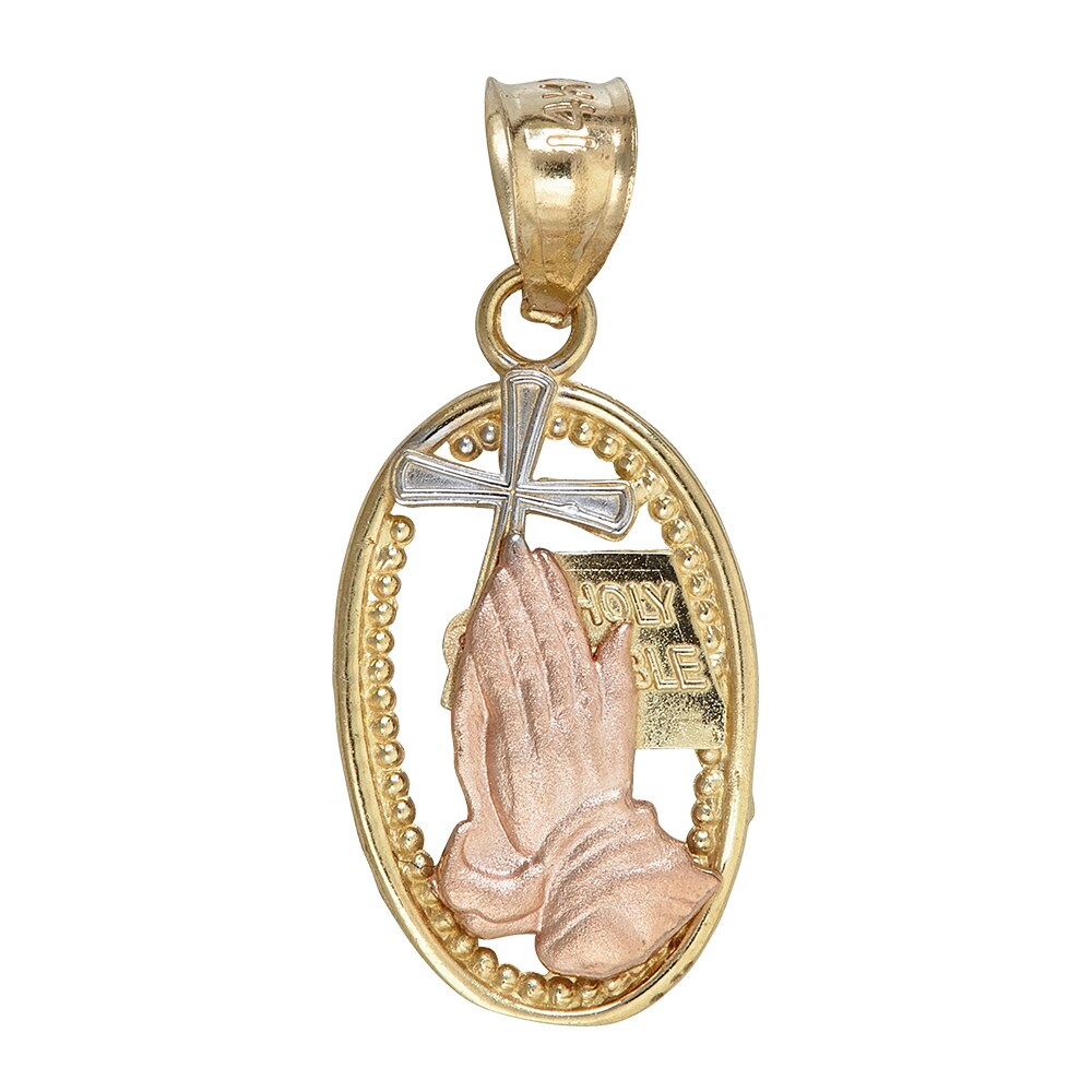 14k Tri Color Gold Religious Praying Hands Pendant Charm