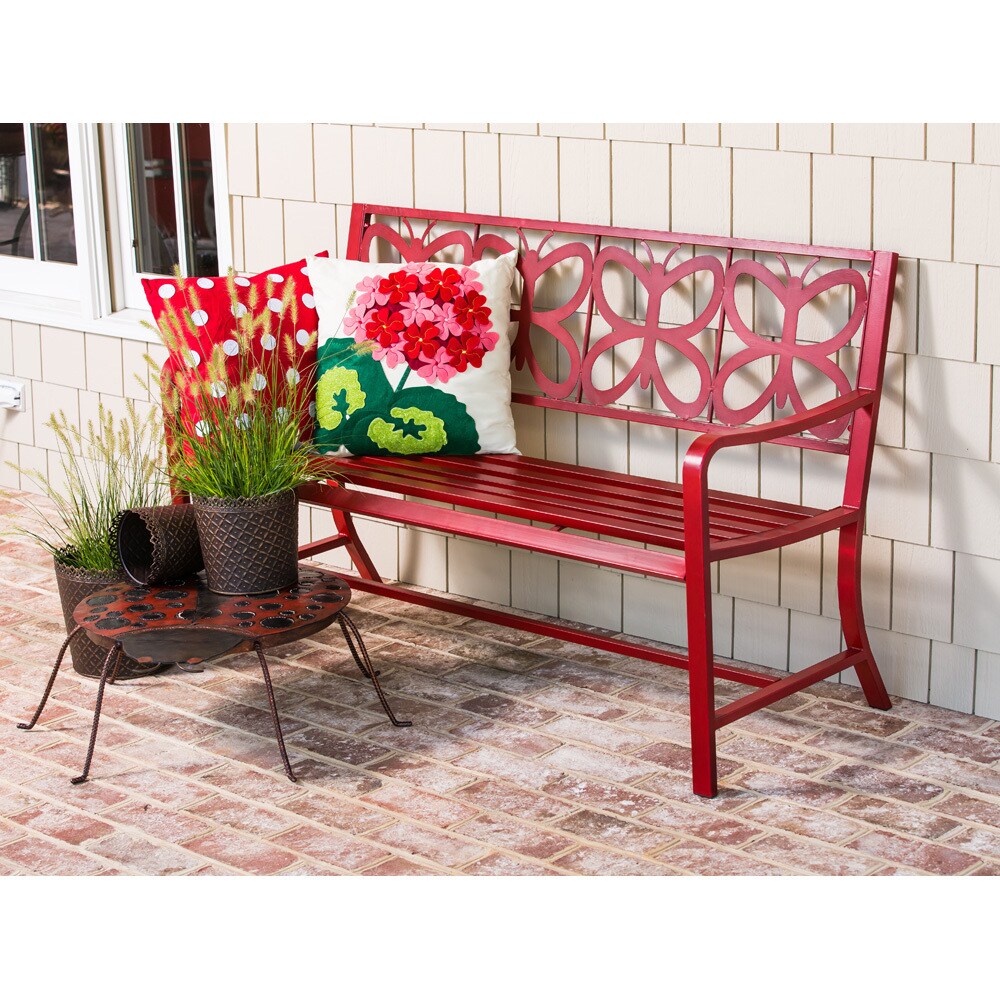 Red outdoor metal discount bench