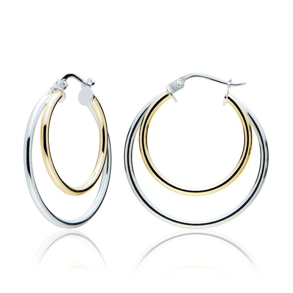 Mondevio Silver High Polished Double Hoop Earrings