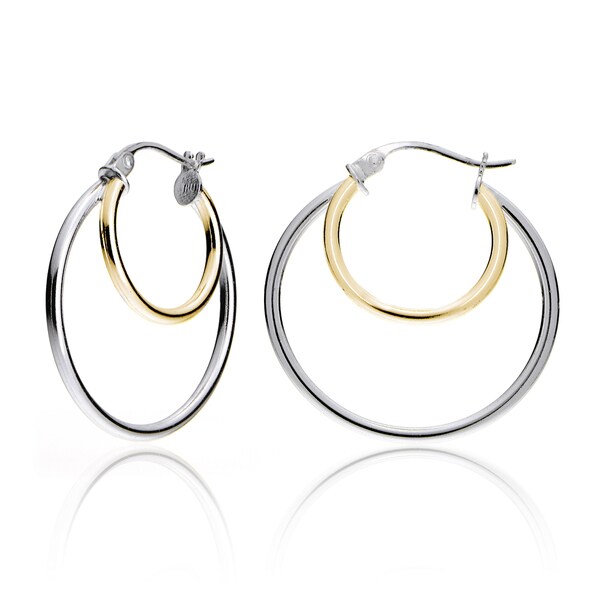 .925 Sterling Silver 46 MM Gold Plated Oval Hollow Hoop Earrings