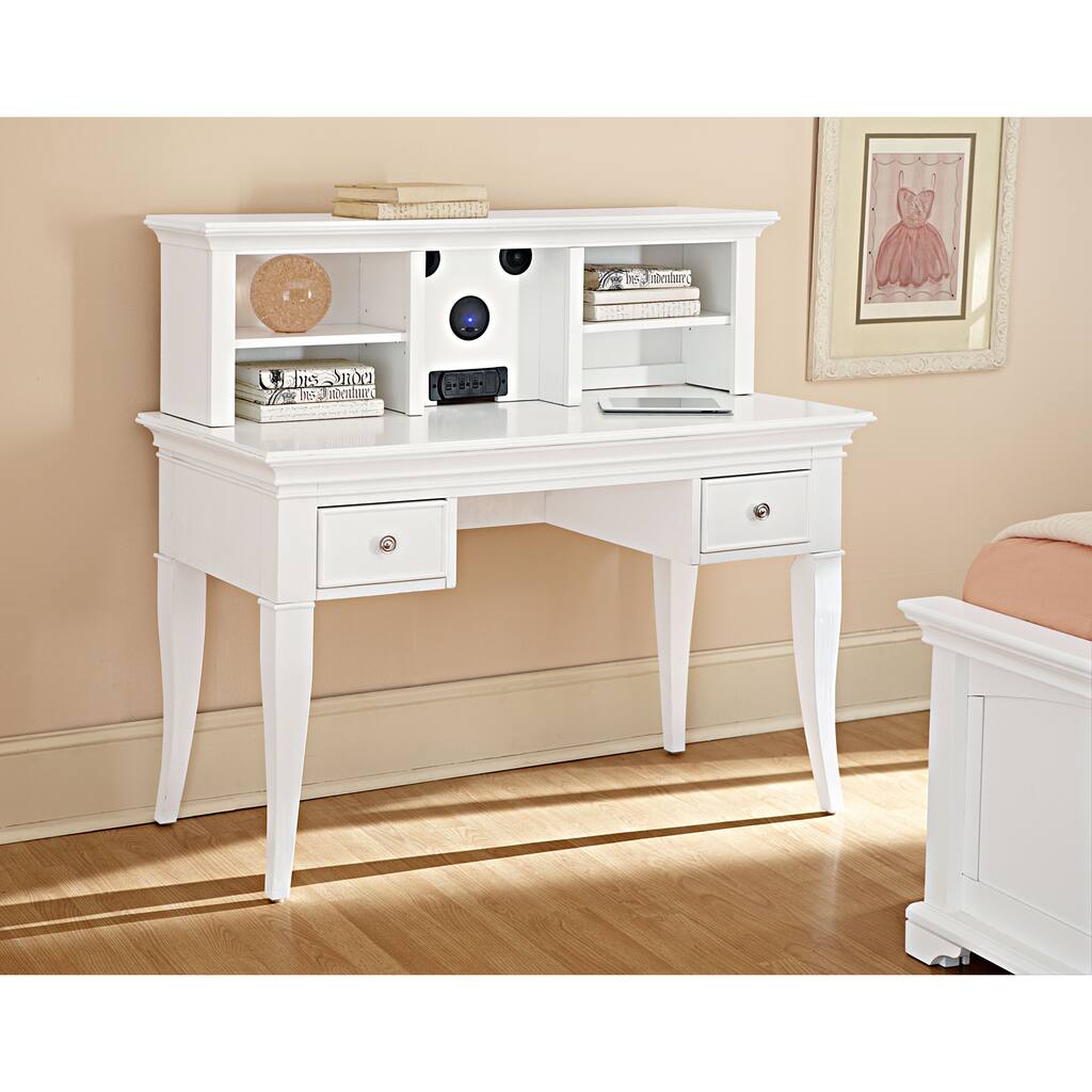 NE Kids Walnut Street White Desk with Hutch and Chair