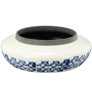 Sumarr White/Blue Ceramic 10.5-inch x 3.5-inch Short Round Planter