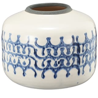 Medium 9-inch x 7-inch Sumarr Pot White Blue Ceramic