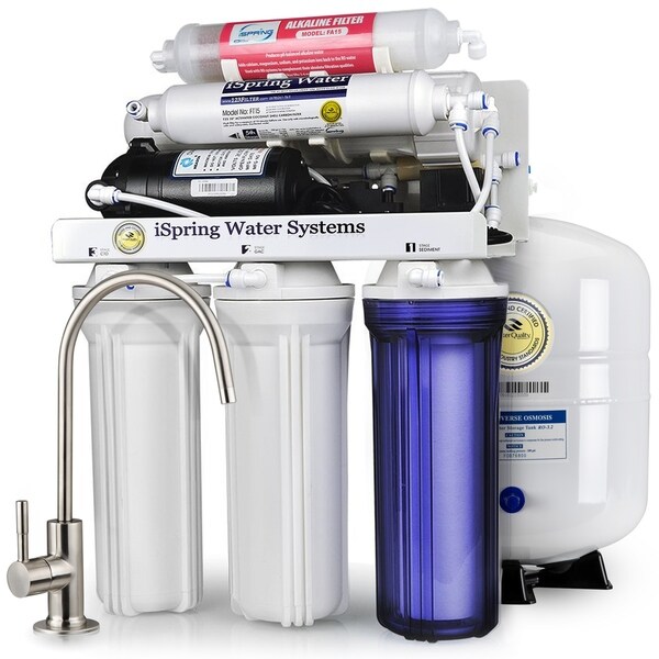 iSpring RCC7P-AK Boosted Performance Under Sink 6-Stage RO Drinking Water Filtration System with Alkaline filter and Pump