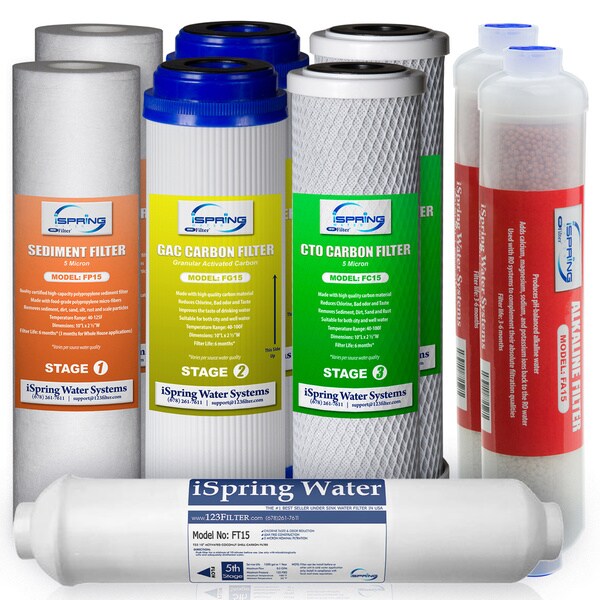 iSpring F9K 1-year Replacement Filter Set for Alkaline RO Water Filter (Fits iSpring RCC7AK, RCC7PAK, and RCC1PAK) - White