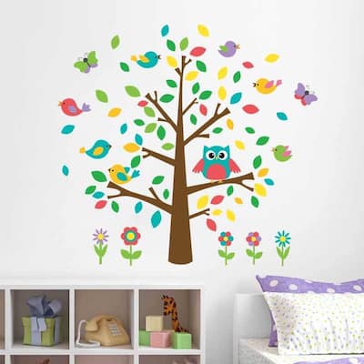 HomeSource 'Tree Full of Life and Flowers' 24-inch x 36-inch Removable Wall Decal