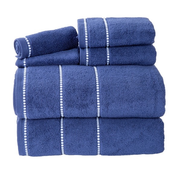 slide 2 of 4, 6PC Towel Set - Cotton Bathroom Accessories - Quick Dry Towels by Lavish Home Navy