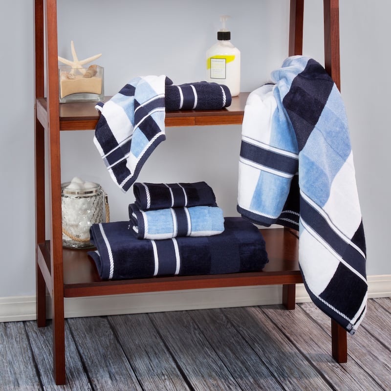 6PC Towel Set - Absorbent Cotton Bathroom Accessories Solid and Striped Towels by Windsor Home