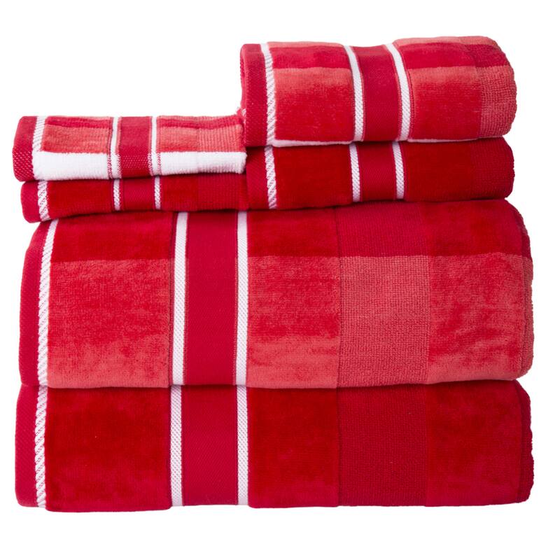 6PC Towel Set - Absorbent Cotton Bathroom Accessories Solid and Striped Towels by Windsor Home