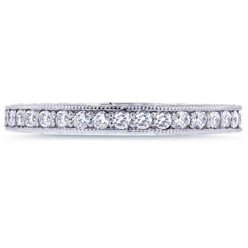 Annello by Kobelli 14k White Gold 1/3ct TDW Round Diamond Antique Wedding Band