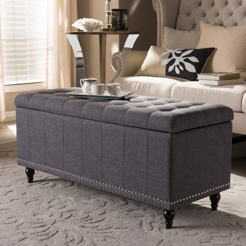 Baxton Studio Alexio Modern Classic Dark Grey Fabric Upholstered Button-Tufting Storage Ottoman Bench