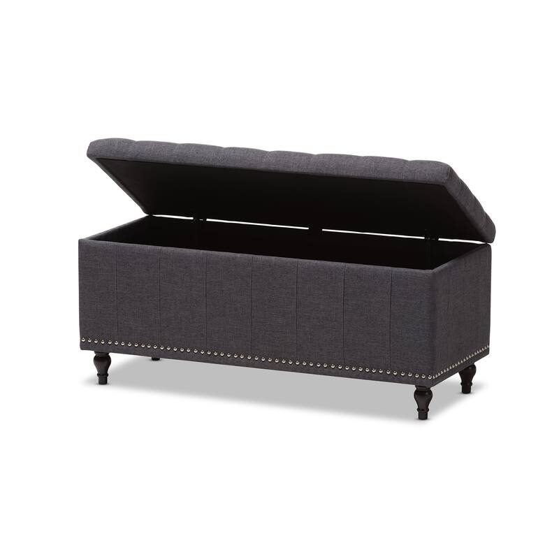 Baxton Studio Alexio Modern Classic Dark Grey Fabric Upholstered Button-Tufting Storage Ottoman Bench