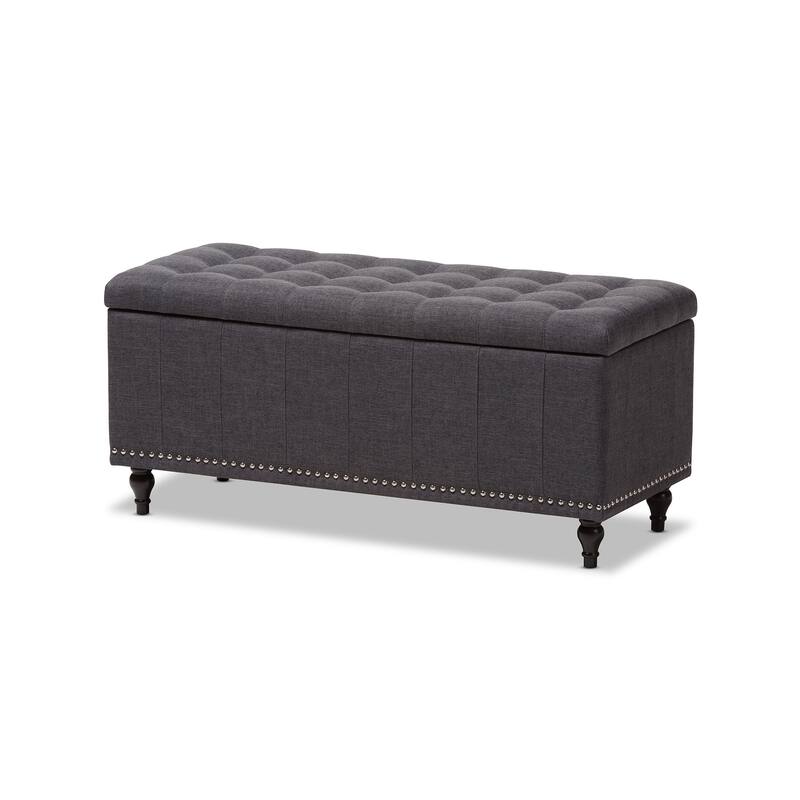Baxton Studio Alexio Modern Classic Dark Grey Fabric Upholstered Button-Tufting Storage Ottoman Bench
