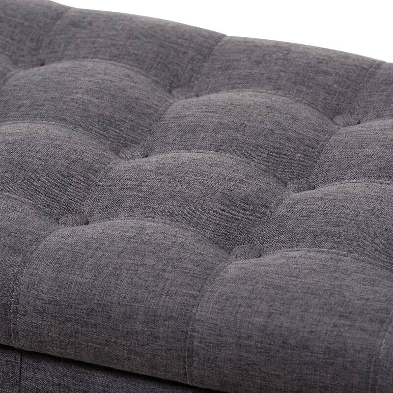 Baxton Studio Alexio Modern Classic Dark Grey Fabric Upholstered Button-Tufting Storage Ottoman Bench