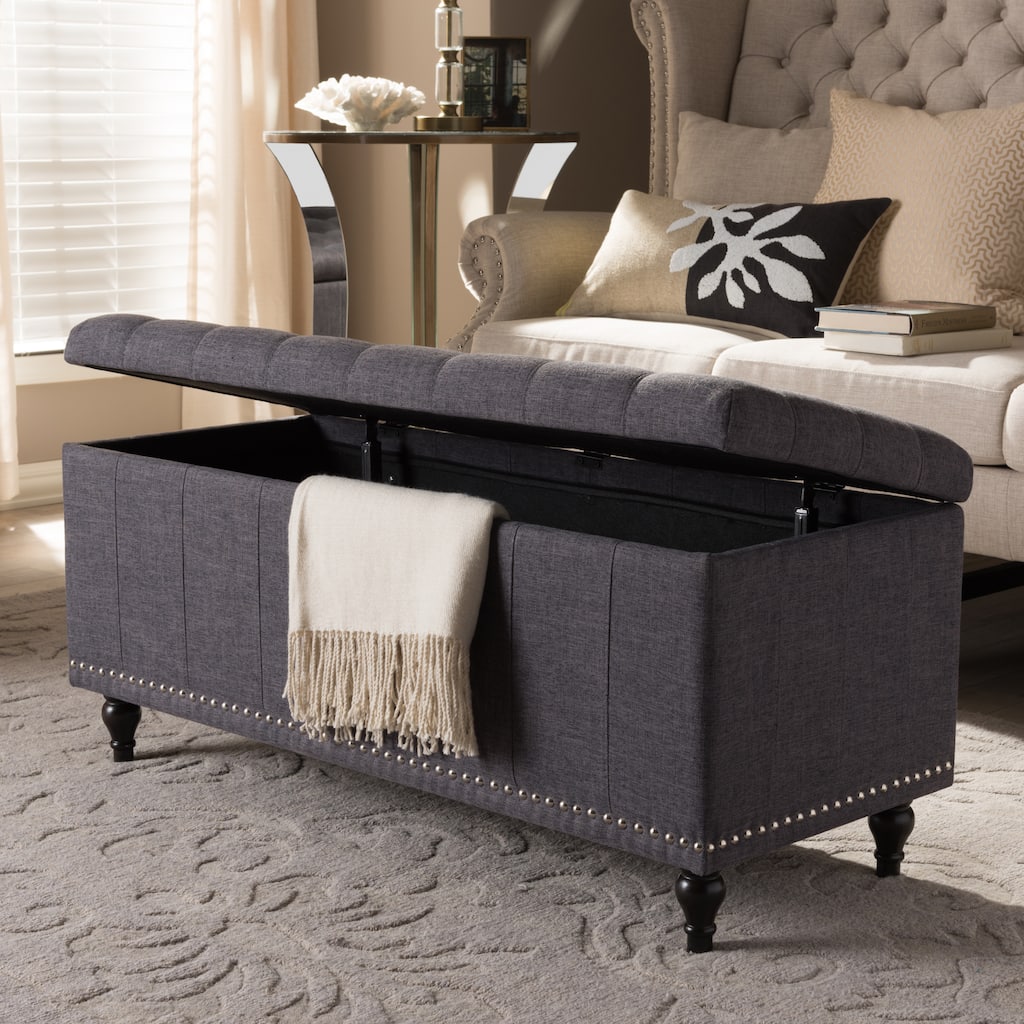 Baxton Studio Alexio Modern Classic Dark Grey Fabric Upholstered Button-Tufting Storage Ottoman Bench