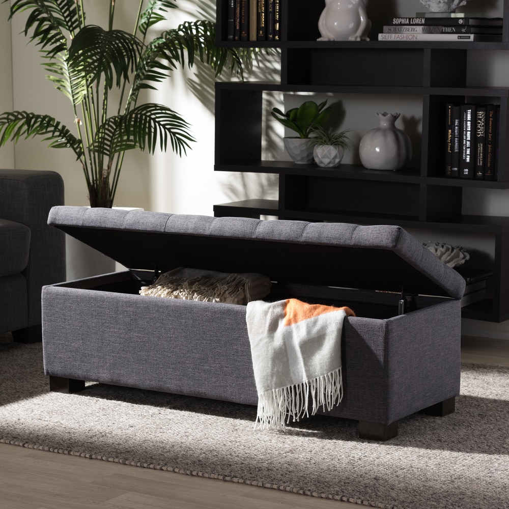 Baxton Studio Alcmene Dark Grey Fabric Tufted Storage Ottoman