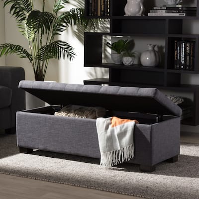 Baxton Studio Alcmene Dark Grey Fabric Tufted Storage Ottoman Bench