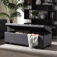 ottoman storage dark grey bench baxton studio alcmene fabric tufted modern overstock tufting upholstered grid contemporary