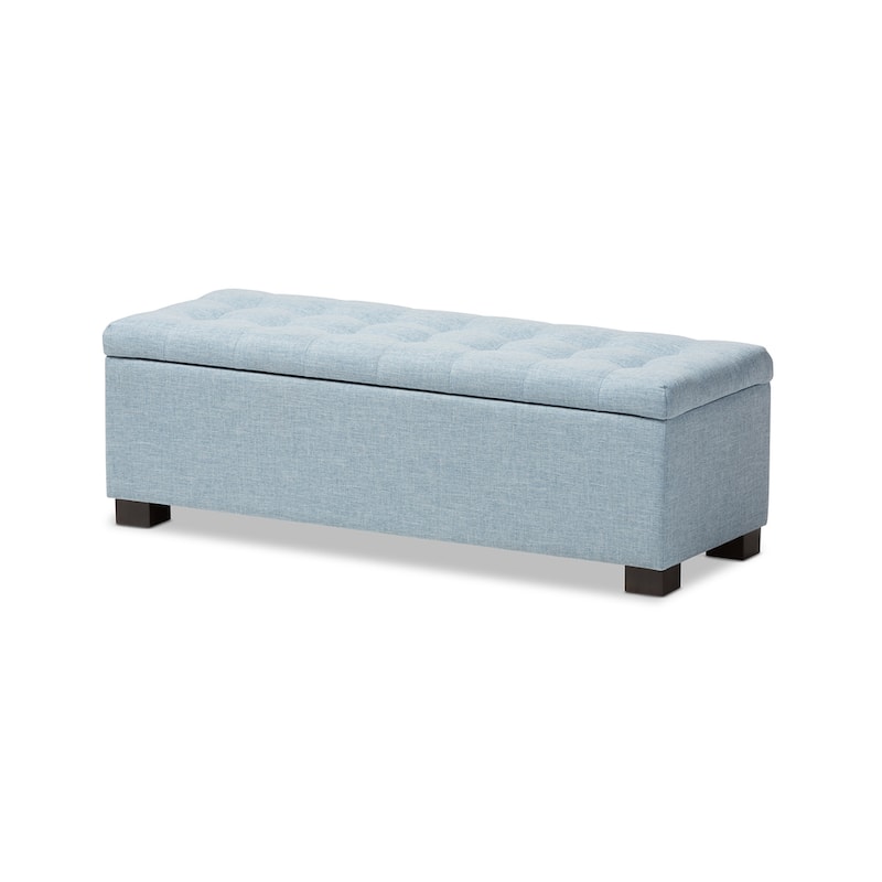 Baxton Studio Alcmene Modern and Contemporary Light Blue Fabric Upholstered Grid-Tufting Storage Ottoman Bench