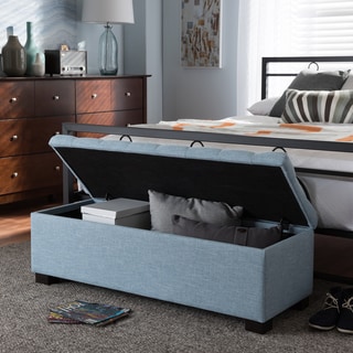 Baxton Upholstered Grid-Tufting Storage Ottoman
