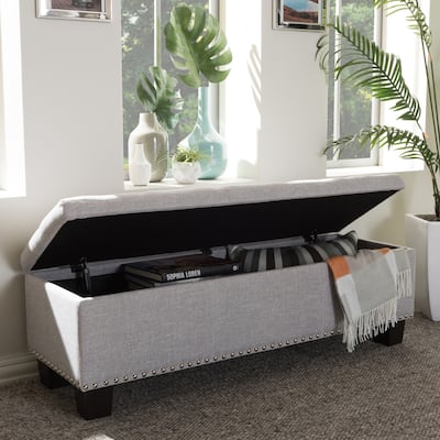 Copper Grove Mendocino Grey/Beige Button-tufted Storage Ottoman Bench