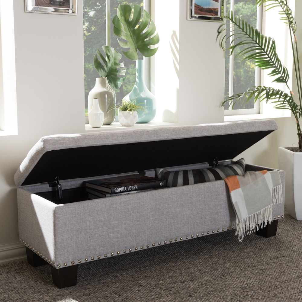 Copper Grove Mendocino Grey/Beige Button-tufted Storage Ottoman Bench
