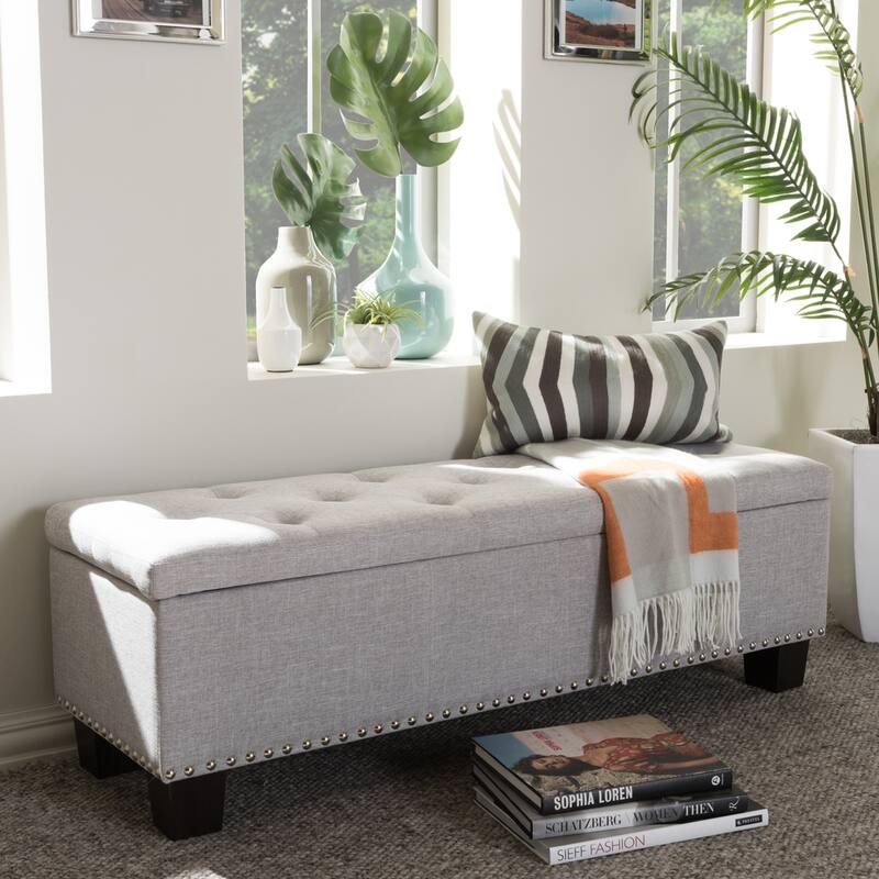 Copper Grove Mendocino Grey/Beige Button-tufted Storage Ottoman Bench