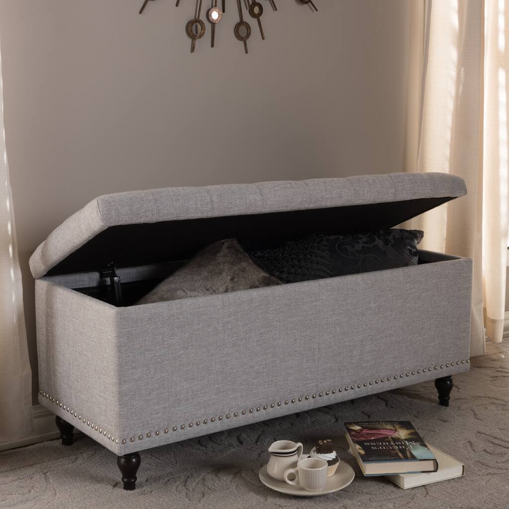 Baxton Studio Alexio Modern Classic Grayish Beige Fabric Upholstered Button-Tufting Storage Ottoman Bench