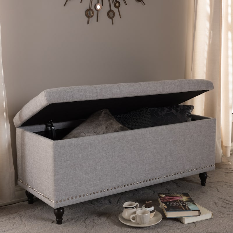 Baxton Studio Alexio Modern Classic Grayish Beige Fabric Upholstered Button-Tufting Storage Ottoman Bench