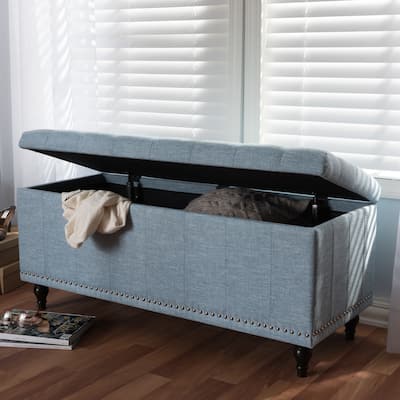 Baxton Studio Alexio Light Blue Tufted Storage Ottoman Bench
