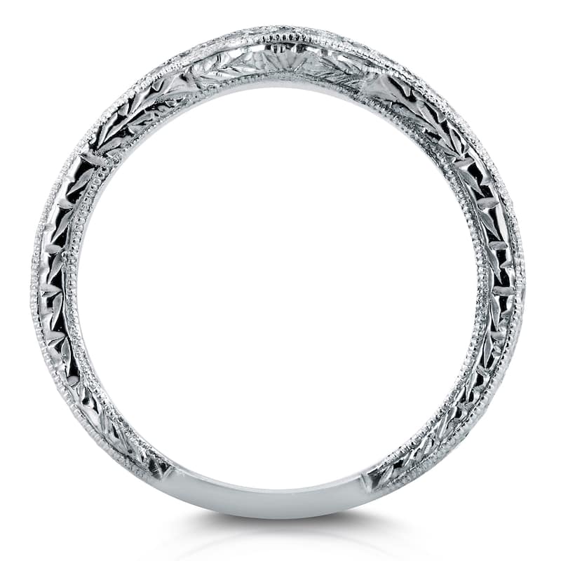 Annello by Kobelli 14k White Gold 1/6ct TDW Round Diamond Antique Contoured Wedding Band