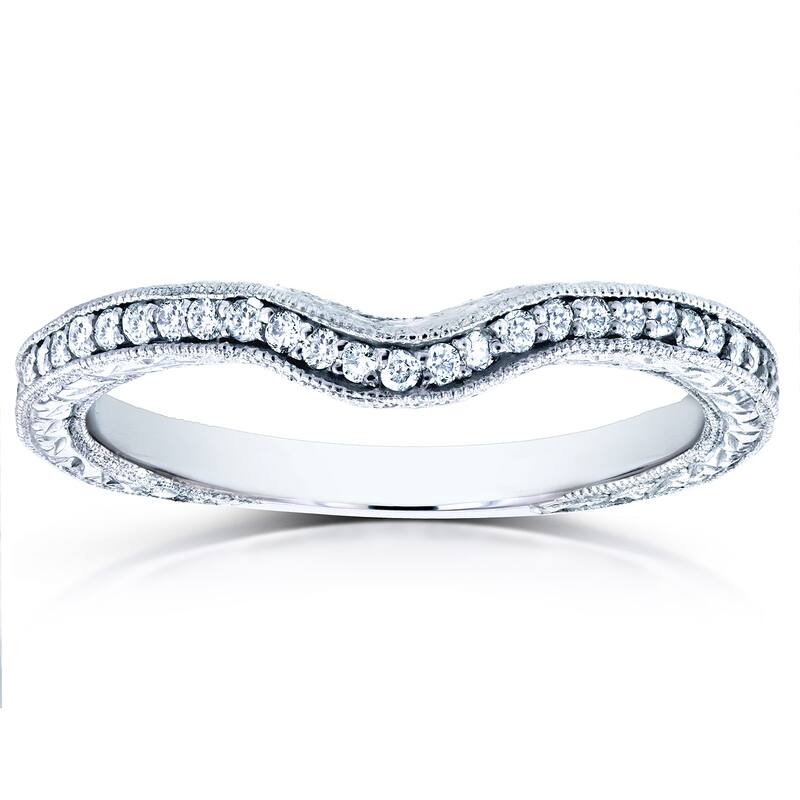 Annello by Kobelli 14k White Gold 1/6ct TDW Round Diamond Antique Contoured Wedding Band - 4