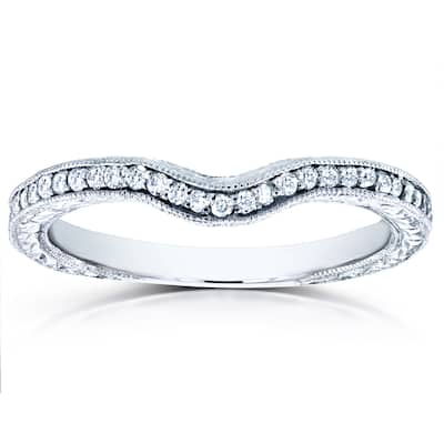Annello by Kobelli 14k White Gold 1/6ct TDW Round Diamond Antique Contoured Wedding Band