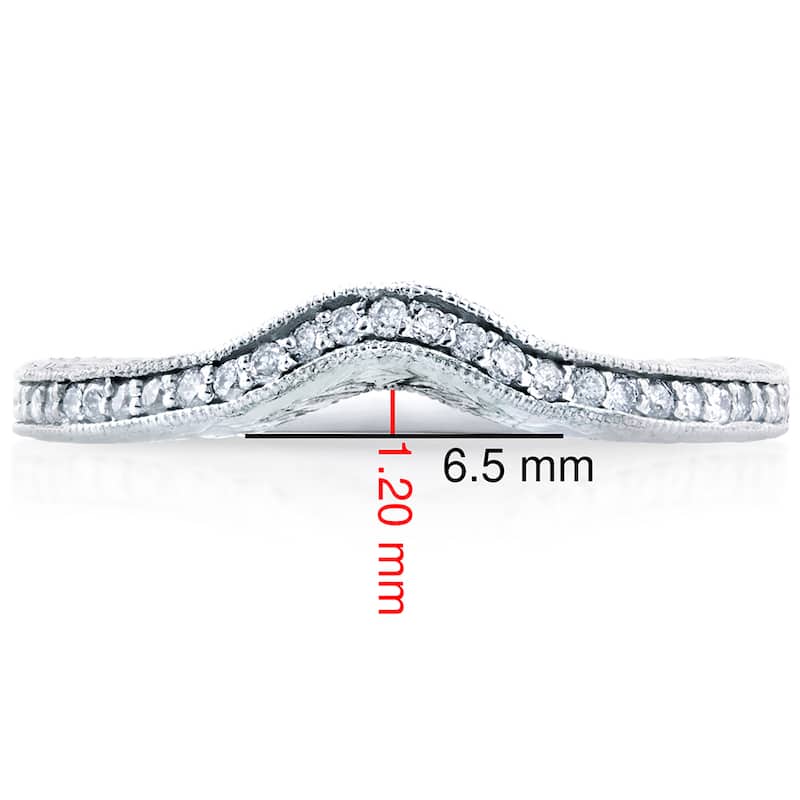 Annello by Kobelli 14k White Gold 1/6ct TDW Round Diamond Antique Contoured Wedding Band