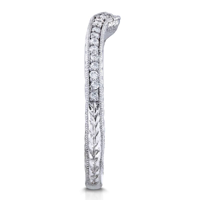 Annello by Kobelli 14k White Gold 1/6ct TDW Round Diamond Antique Contoured Wedding Band