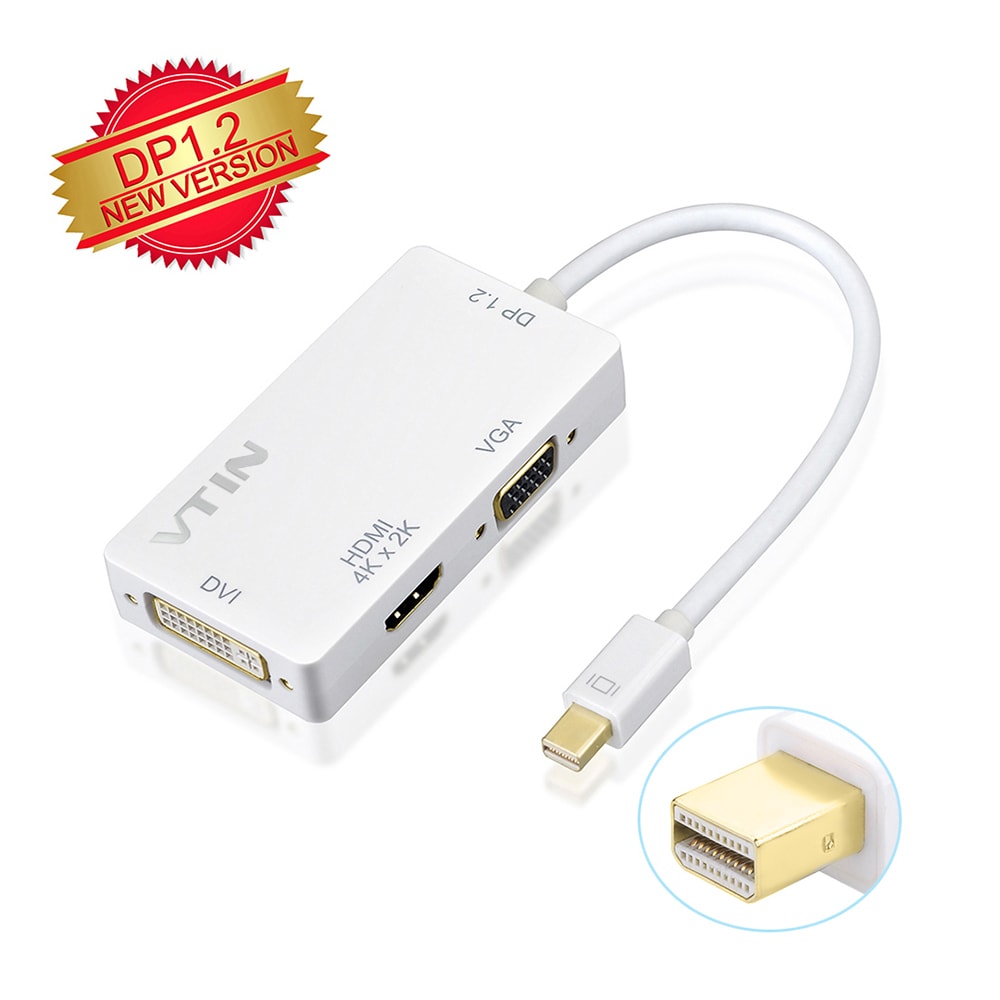 Metal Mini DisplayPort Thunderbolt Port Compatible to DVI-I Female Adapter DP v1.2 Support 1080P, Mini DP to DVI