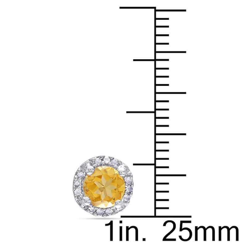 Miadora Sterling Silver Citrine and Diamond Accent Solitaire Halo Birthstone Stud Earrings - Yellow