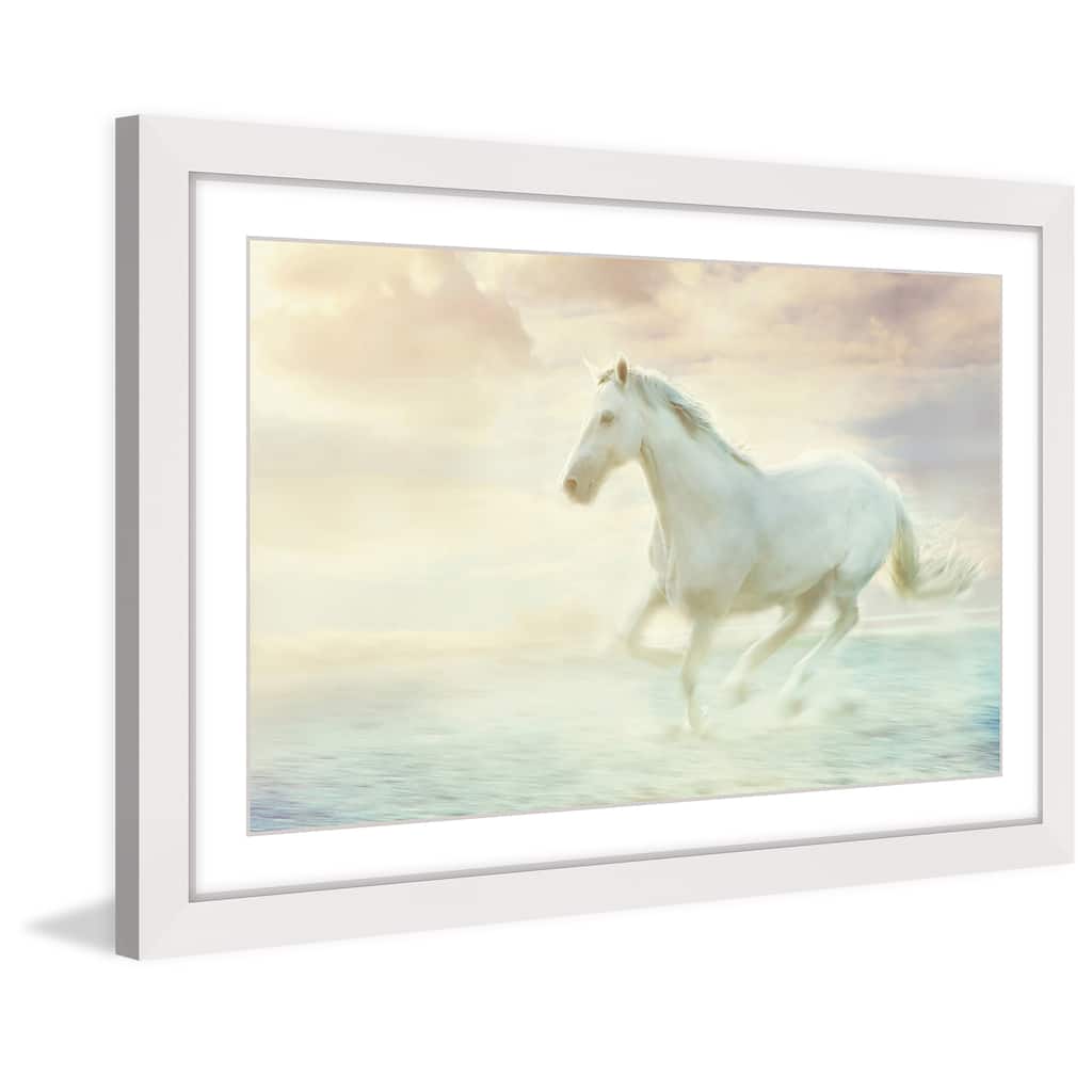 Marmont Hill 'Galloping Through the Water' Framed Painting Print