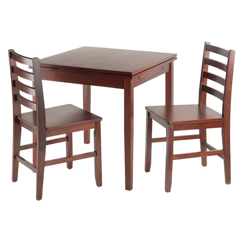 Winsome Pulman Walnut Wood Extension Dining Table With 2 Ladder Back Chairs