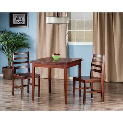 Winsome Pulman Walnut Wood Extension Dining Table With 2 Ladder Back Chairs