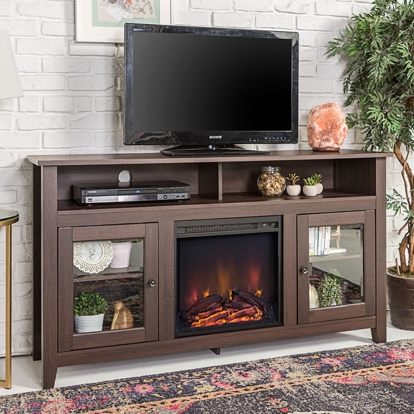 58-inch Espresso Wood Highboy Fireplace TV Stand - Free ...