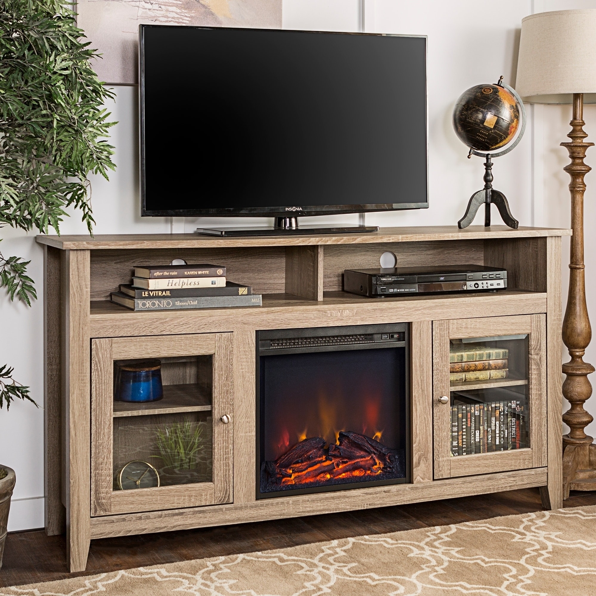 Shop 58 Inch Driftwood Highboy Fireplace Tv Stand Console On